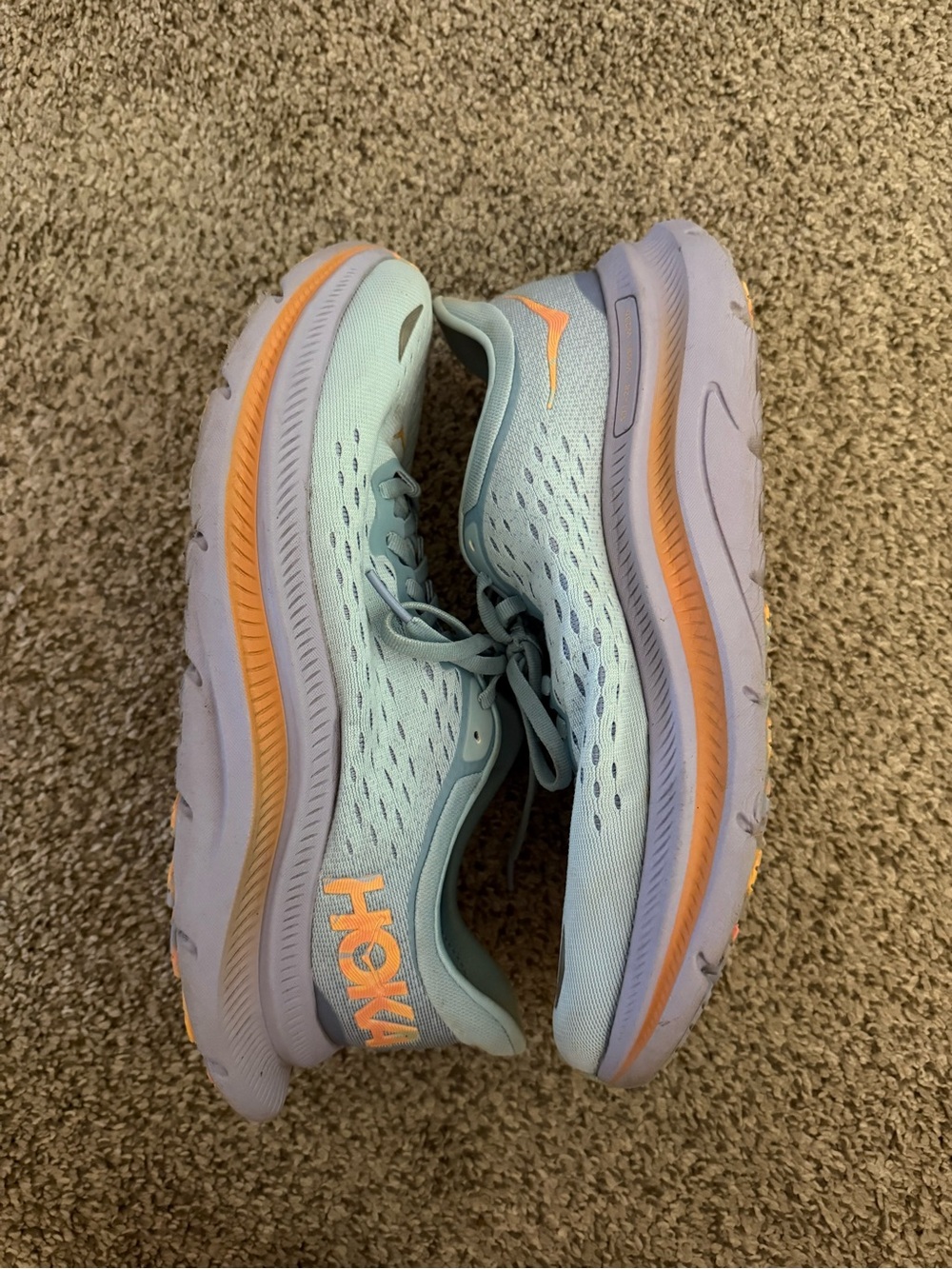 Hoka Women's Mint Blue and Orange Running Sneakers